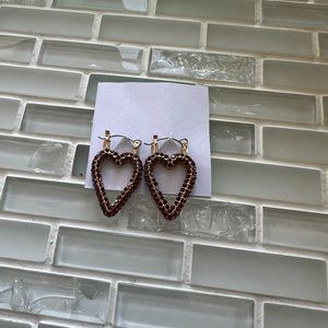 Valentine’s Day, Red Glass Stoned, Heart Shaped Post Dangle Earrings Christmas